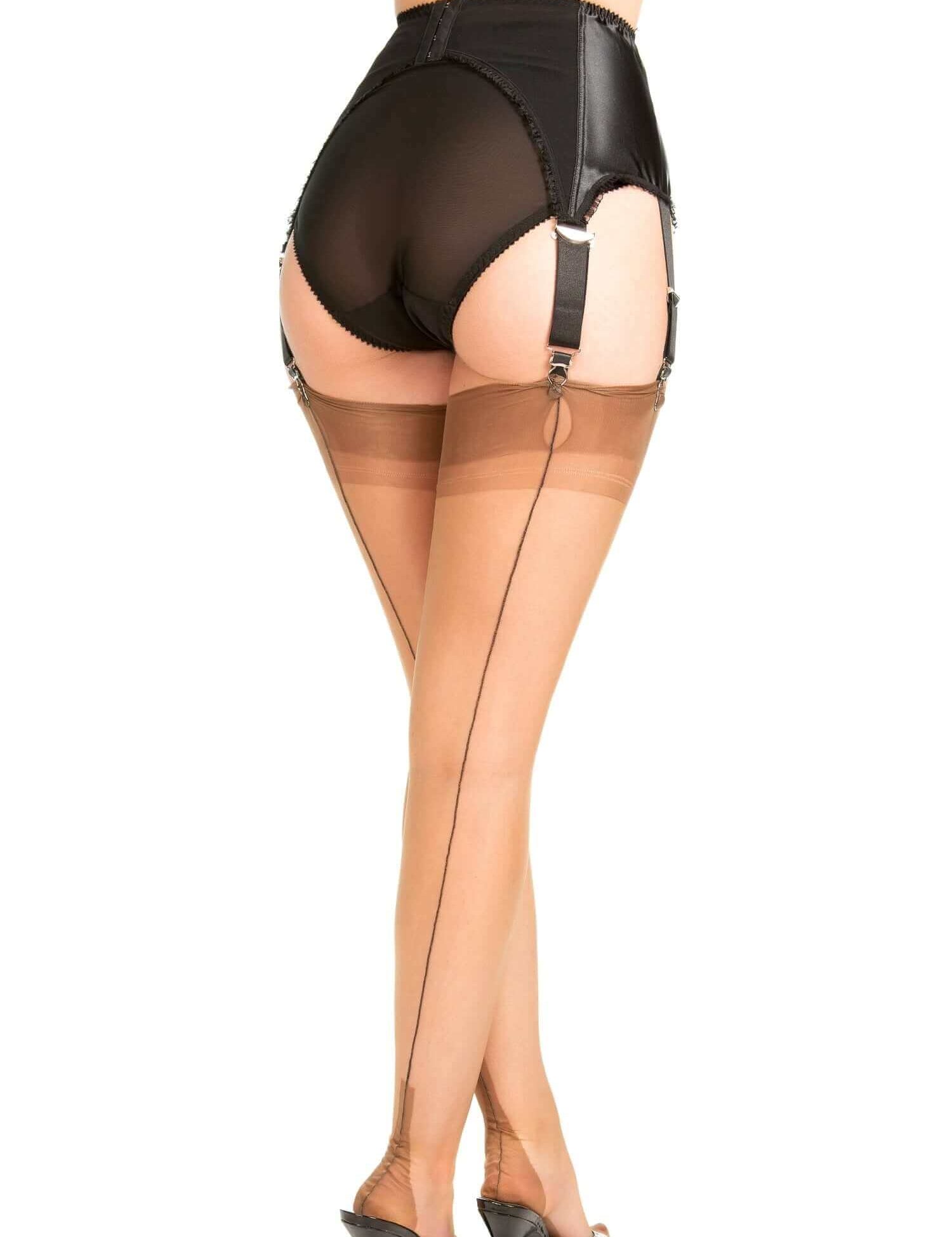 Bronze Cuban Heel Fully Fashioned Nylon Stockings With Black Seam