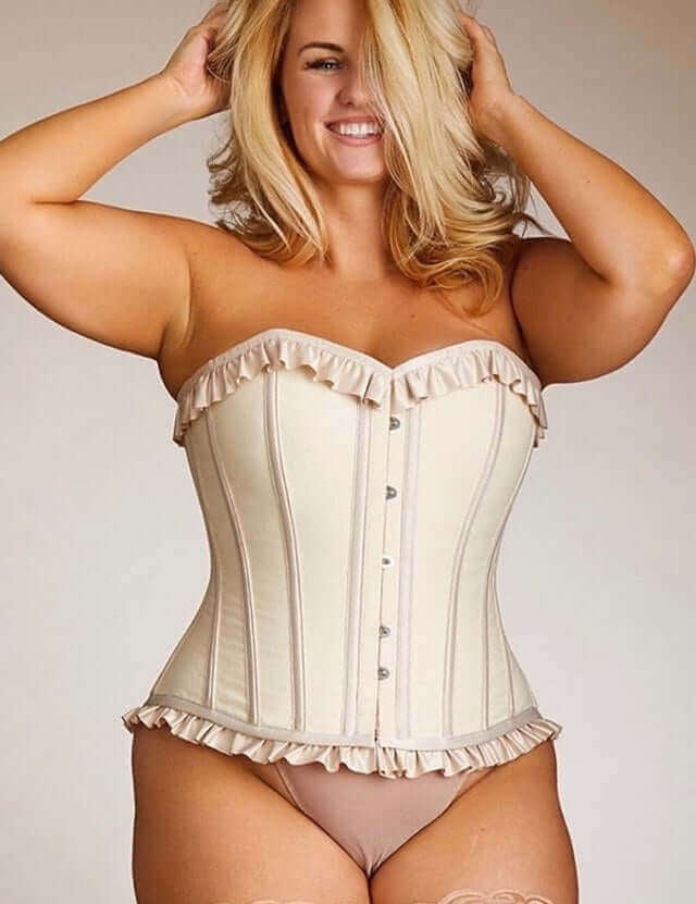 Plus Size Antoinette Cotton Steel Boned Corset With Satin Ruffles