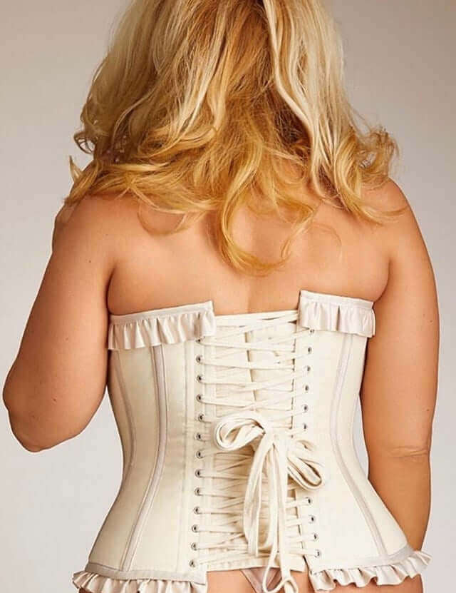 Plus Size Antoinette Cotton Steel Boned Corset With Satin Ruffles