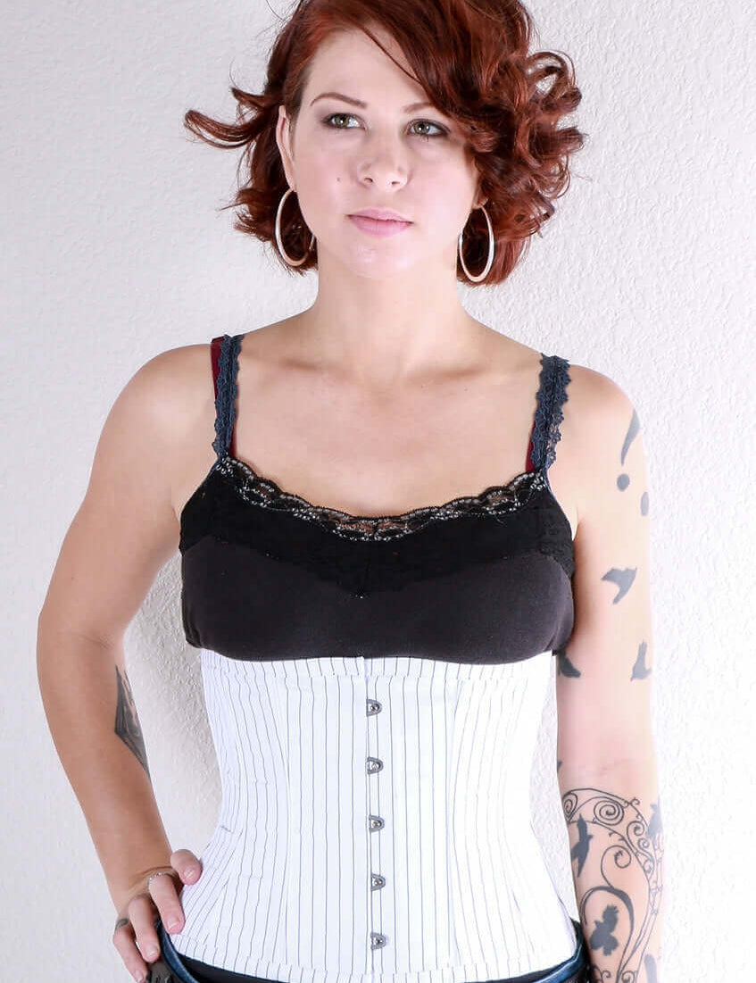 Playgirl Steel Boned Woven Pinstripe Cincher Corset In White