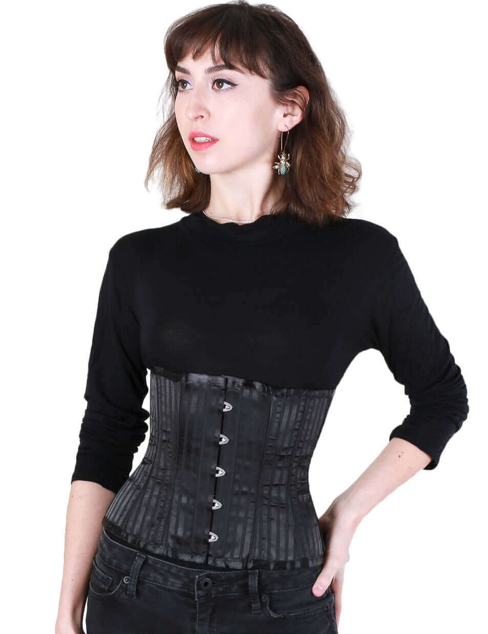 Playgirl Steel Boned Black Shadow Stripe Cincher Corset