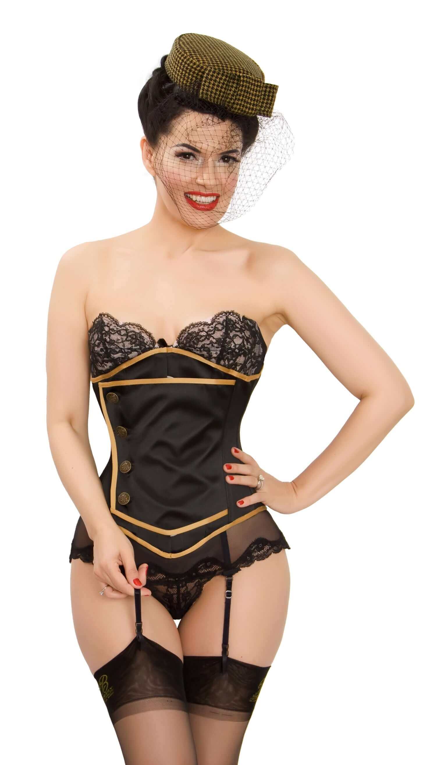 Kinnaird Ireland Black Satin Lilah Steel Boned Cincher Corset