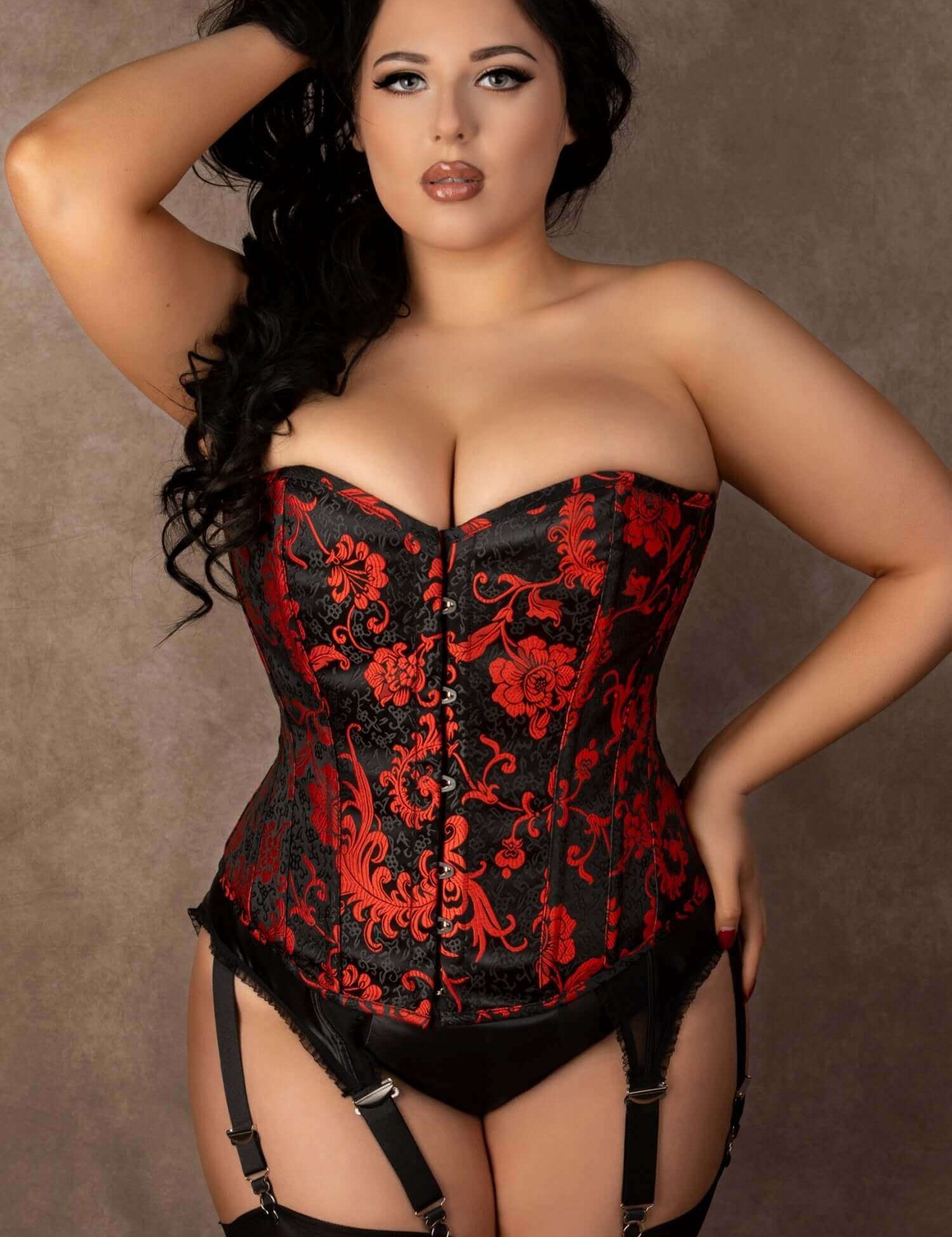 Plus Size Maeve Black And Red Floral Overbust Corset