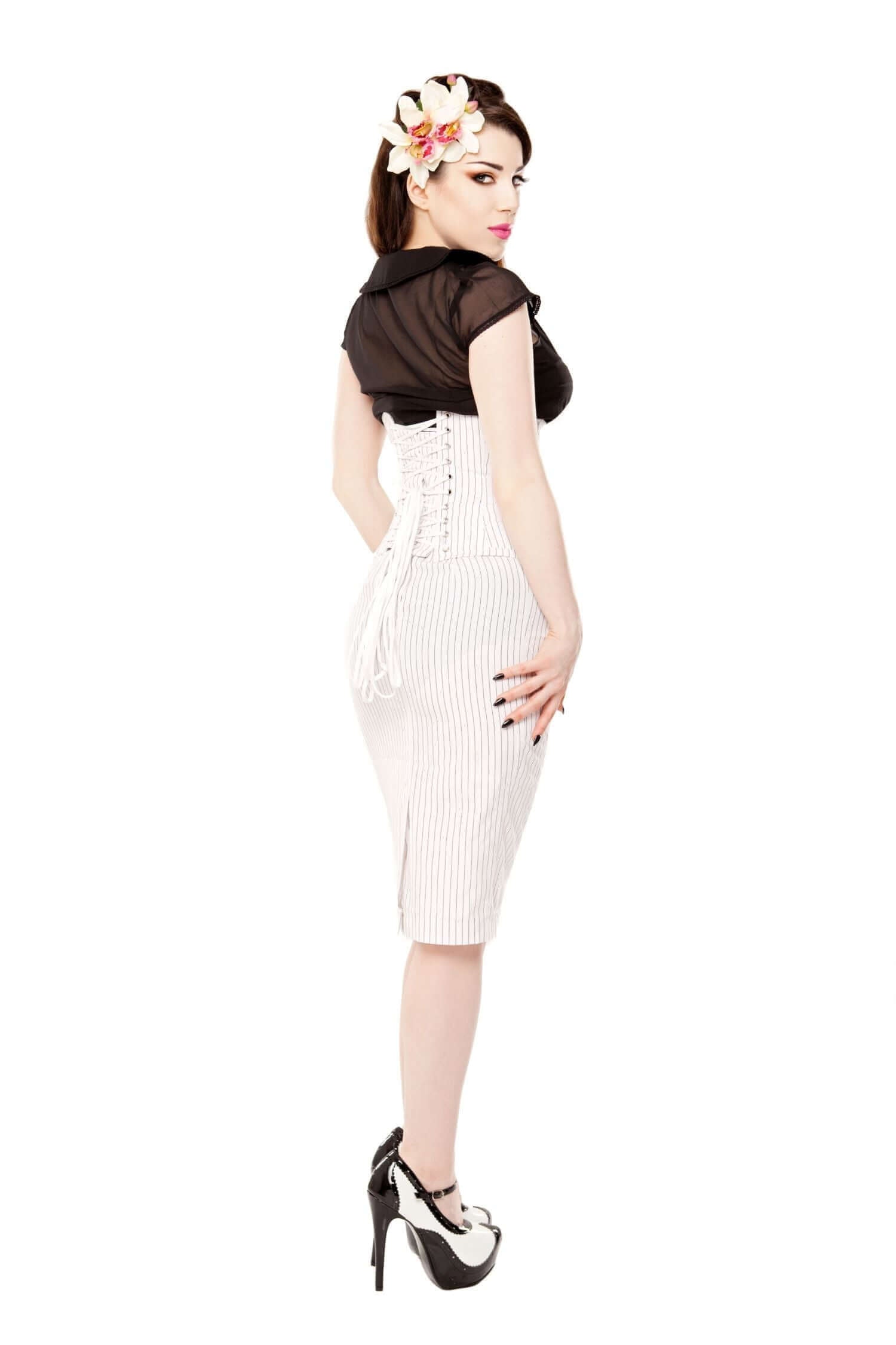 Playgirl Long White Pinstripe Pencil Skirt