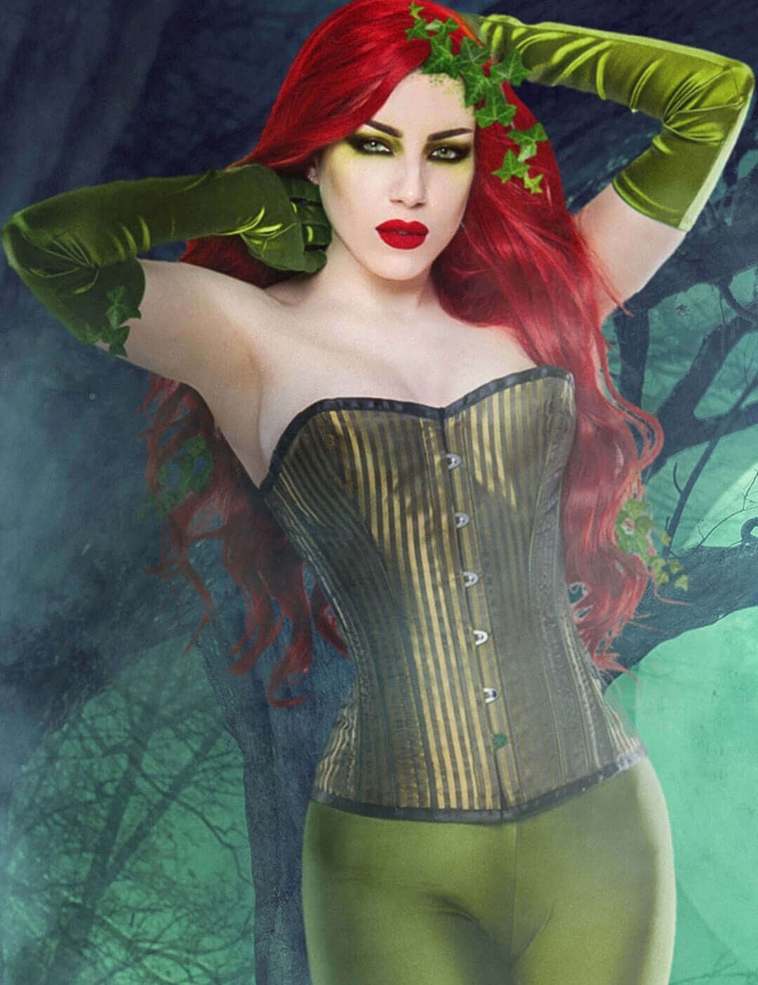 Playgirl Steel Boned Corset In Beautiful Green Shadow Stripe