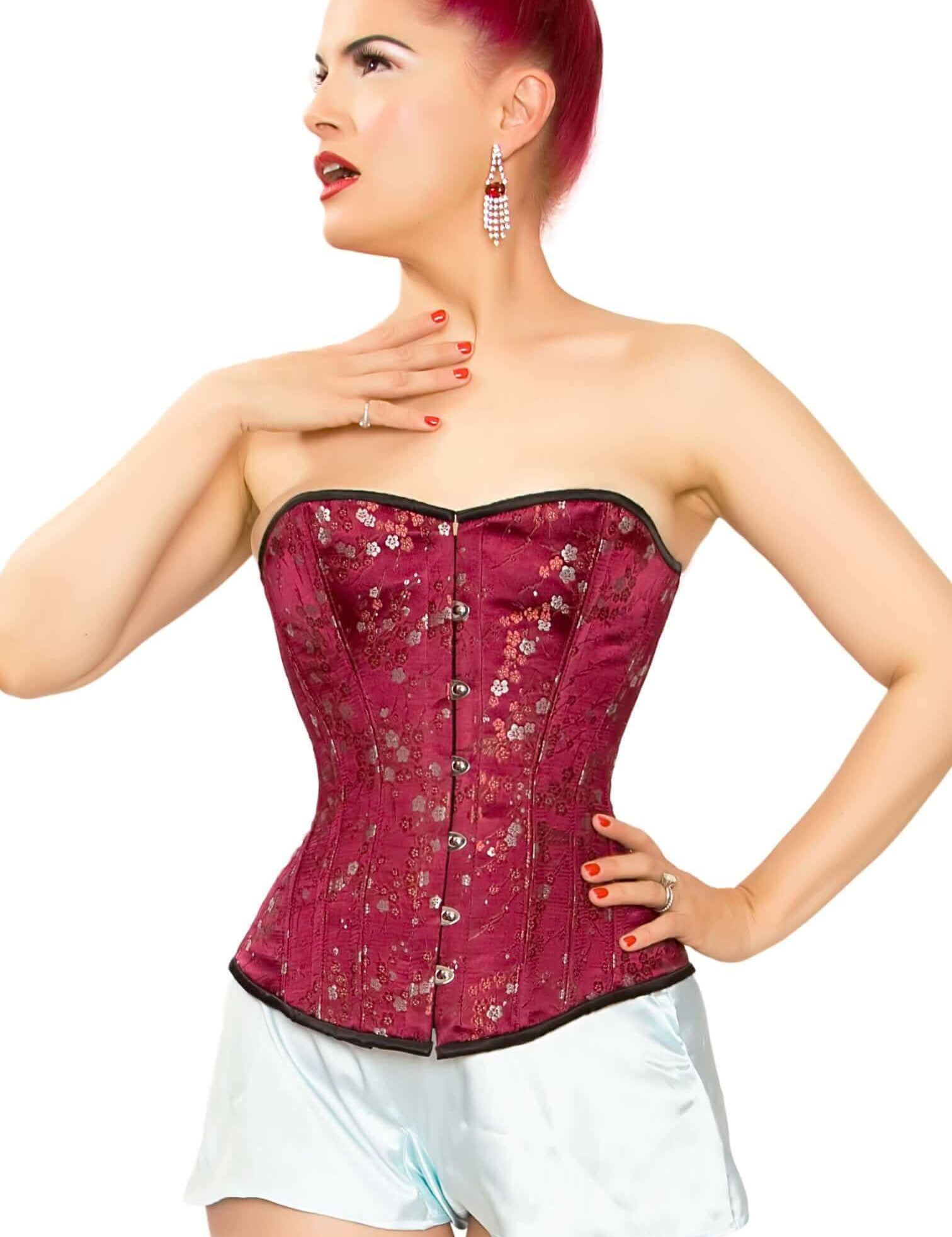 Playgirl Wine Floral Brocade Steel Boned Corset