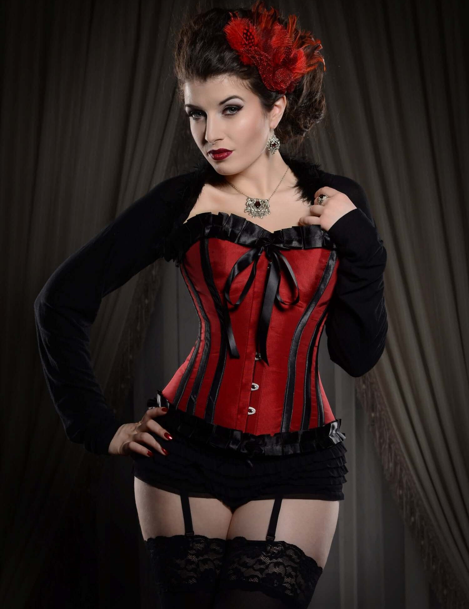 Playgirl Ruby Red & Black Steel Boned Corset With Ribbon