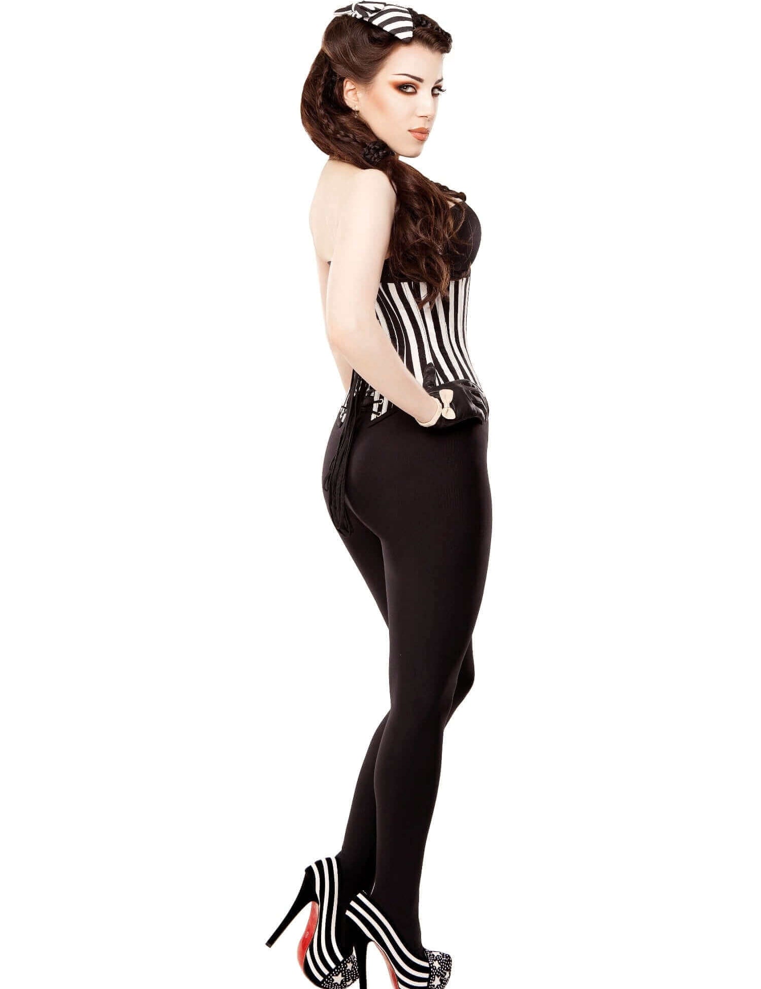 Playgirl Long Black & White Stripe Corset Cincher