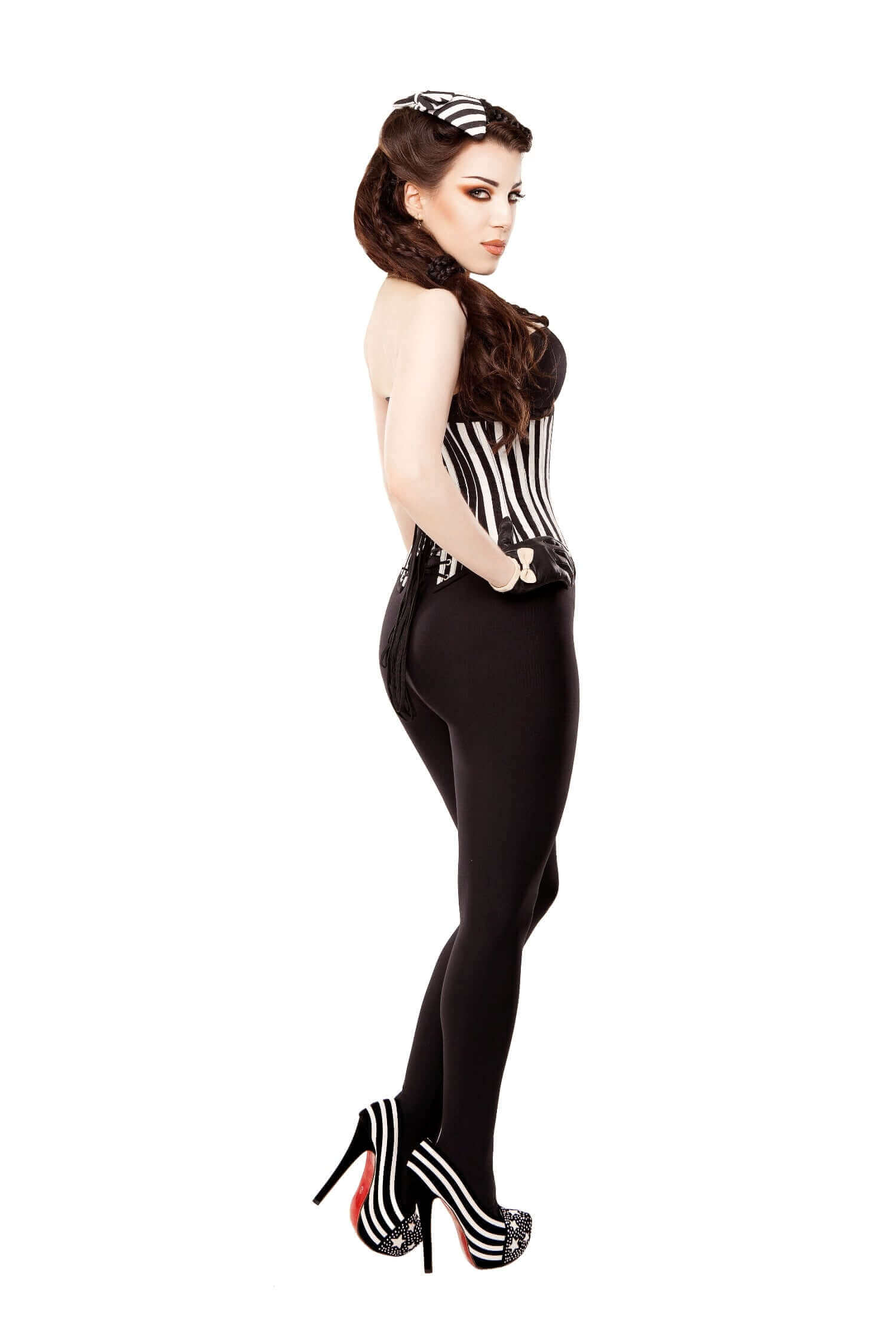 Black & White Stripe Corset & Shoes