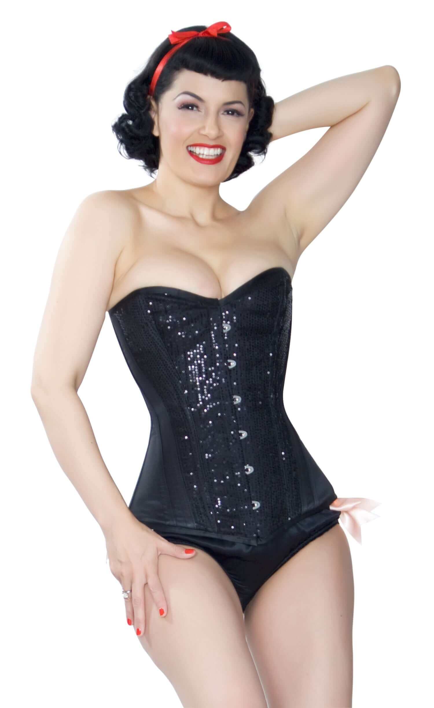 Playgirl Black Satin Steel Boned Overbust Corset With Sequins