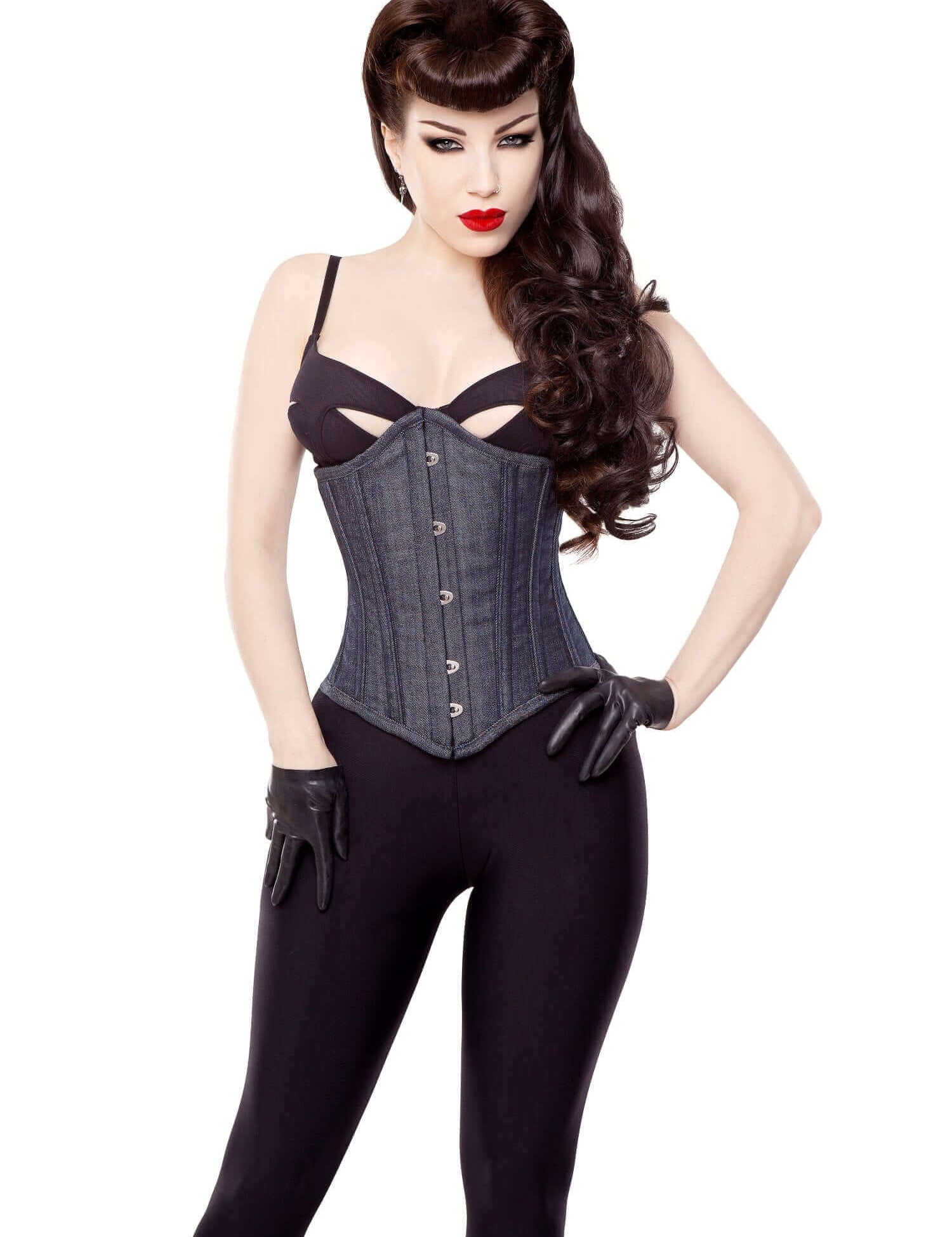 Long Denim Waist Training Steel Boned Corset Cincher