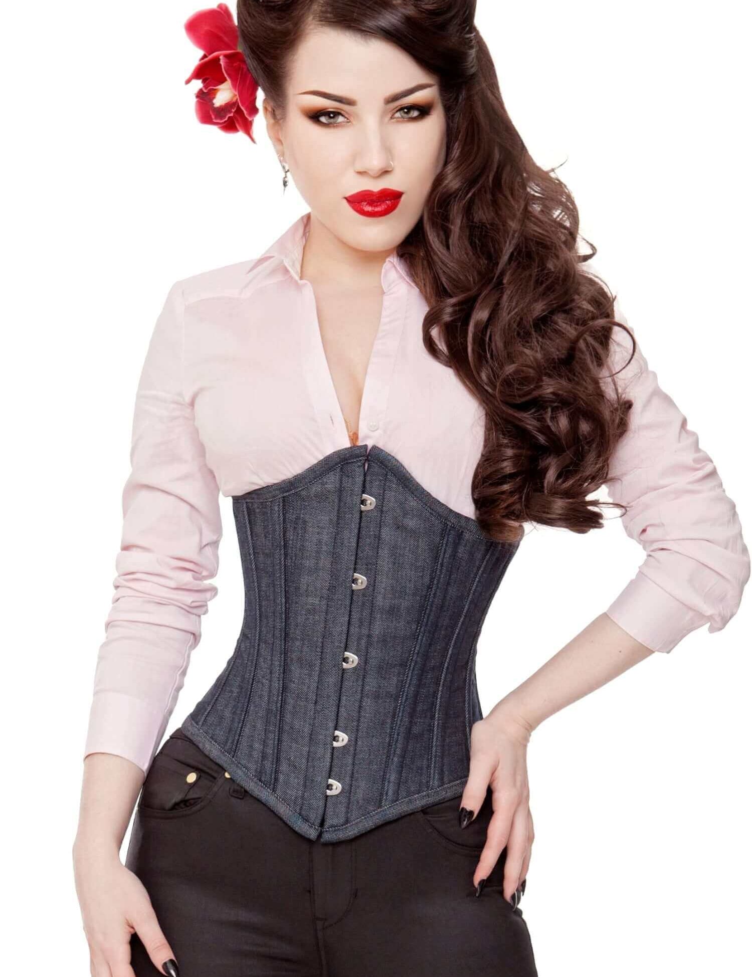 Long Denim Waist Training Steel Boned Corset Cincher