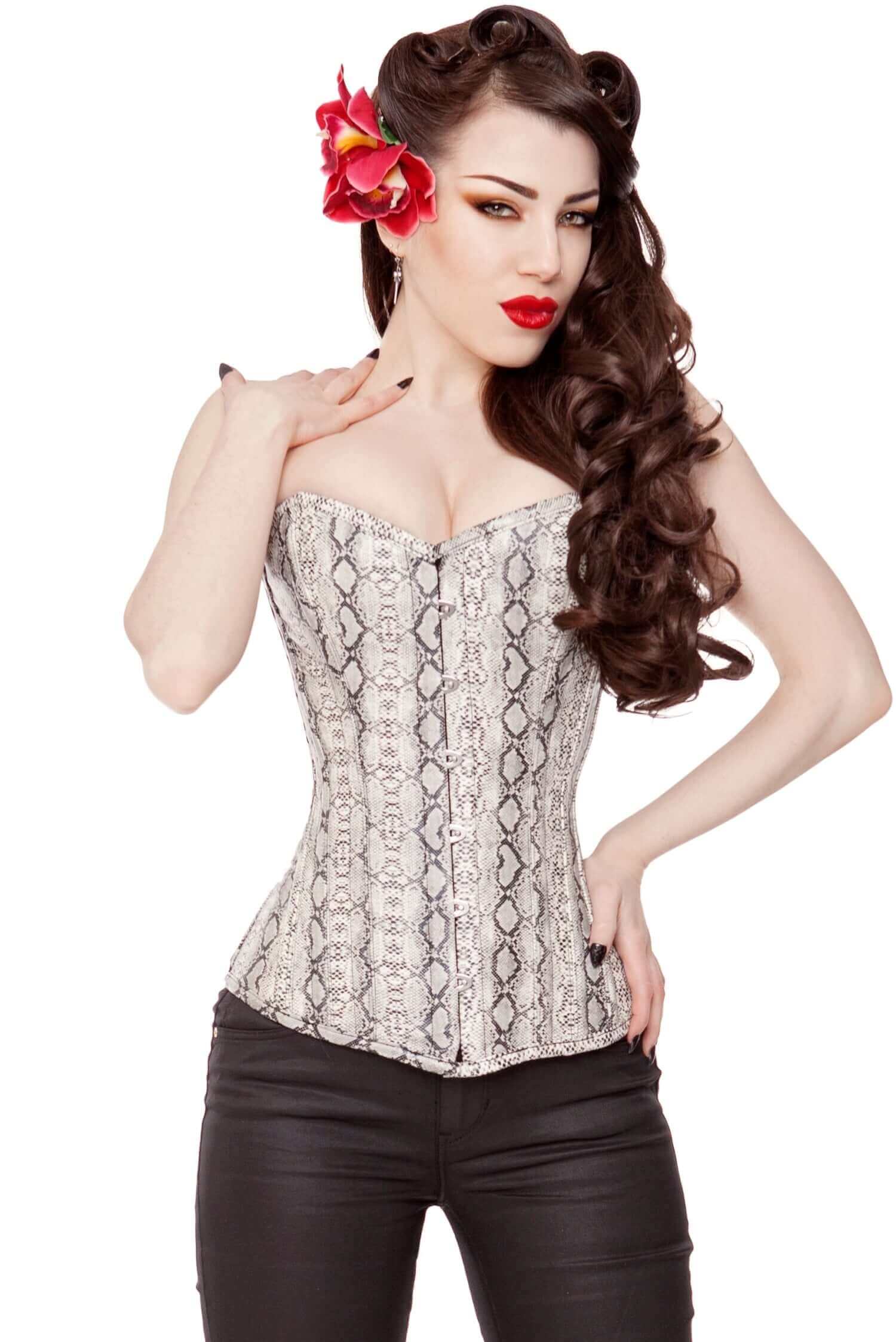 Playgirl Long Faux Snake Skin Overbust Steel Boned Corset