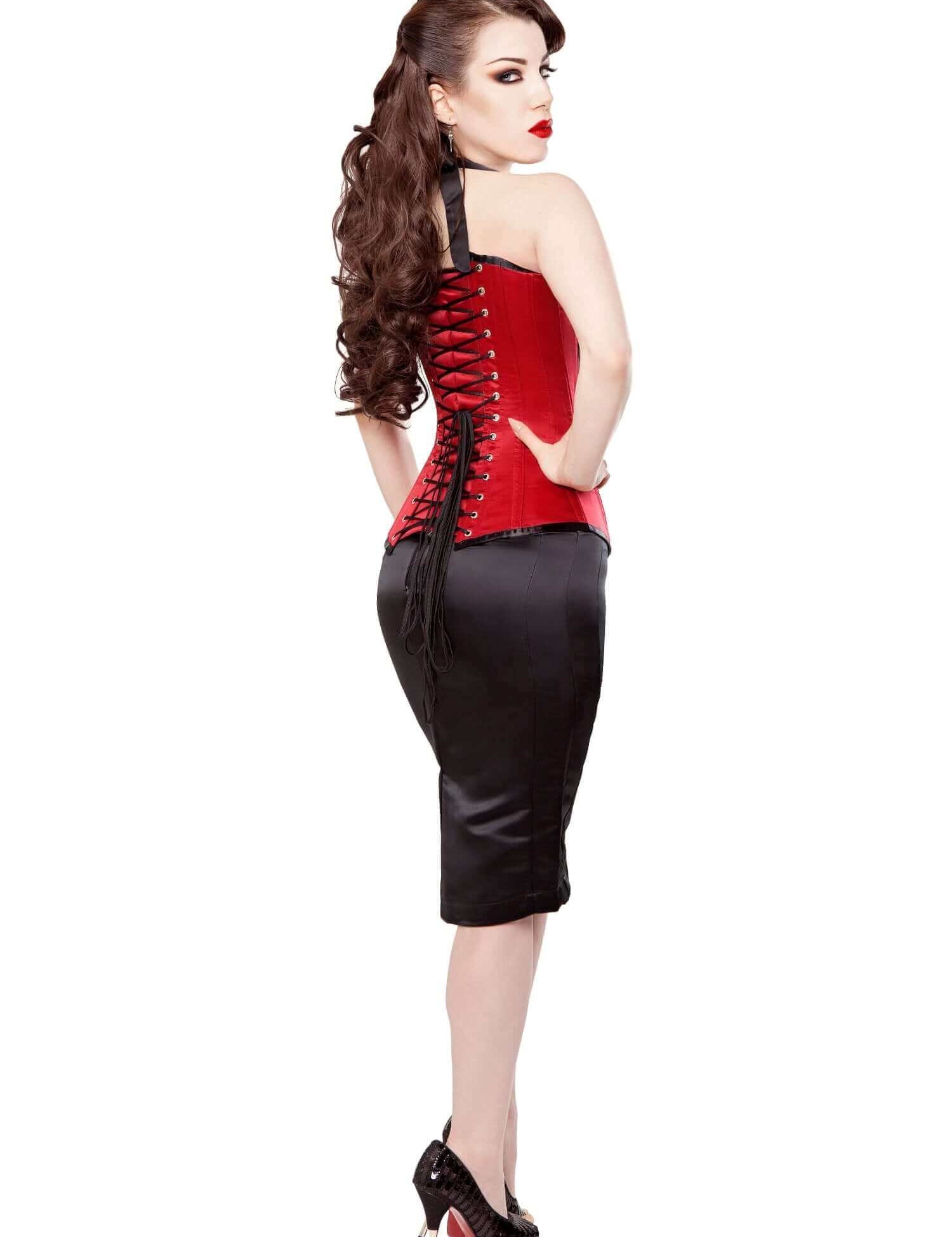 Playgirl Red Duchess Satin Corset With Opulent Lace Overlay