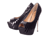 Playgirl Black Sequin Peep Toe Pump Shoes