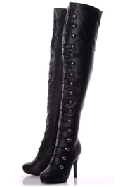 Playgirl Over The Knee Black Matt Button Detail Boots