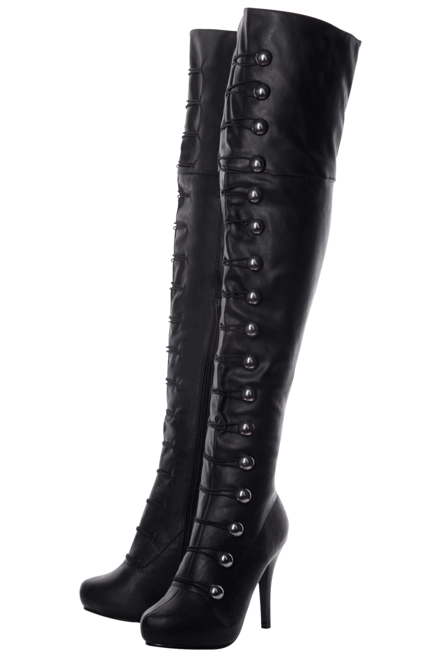 Playgirl Over The Knee Black Matt Button Detail Boots