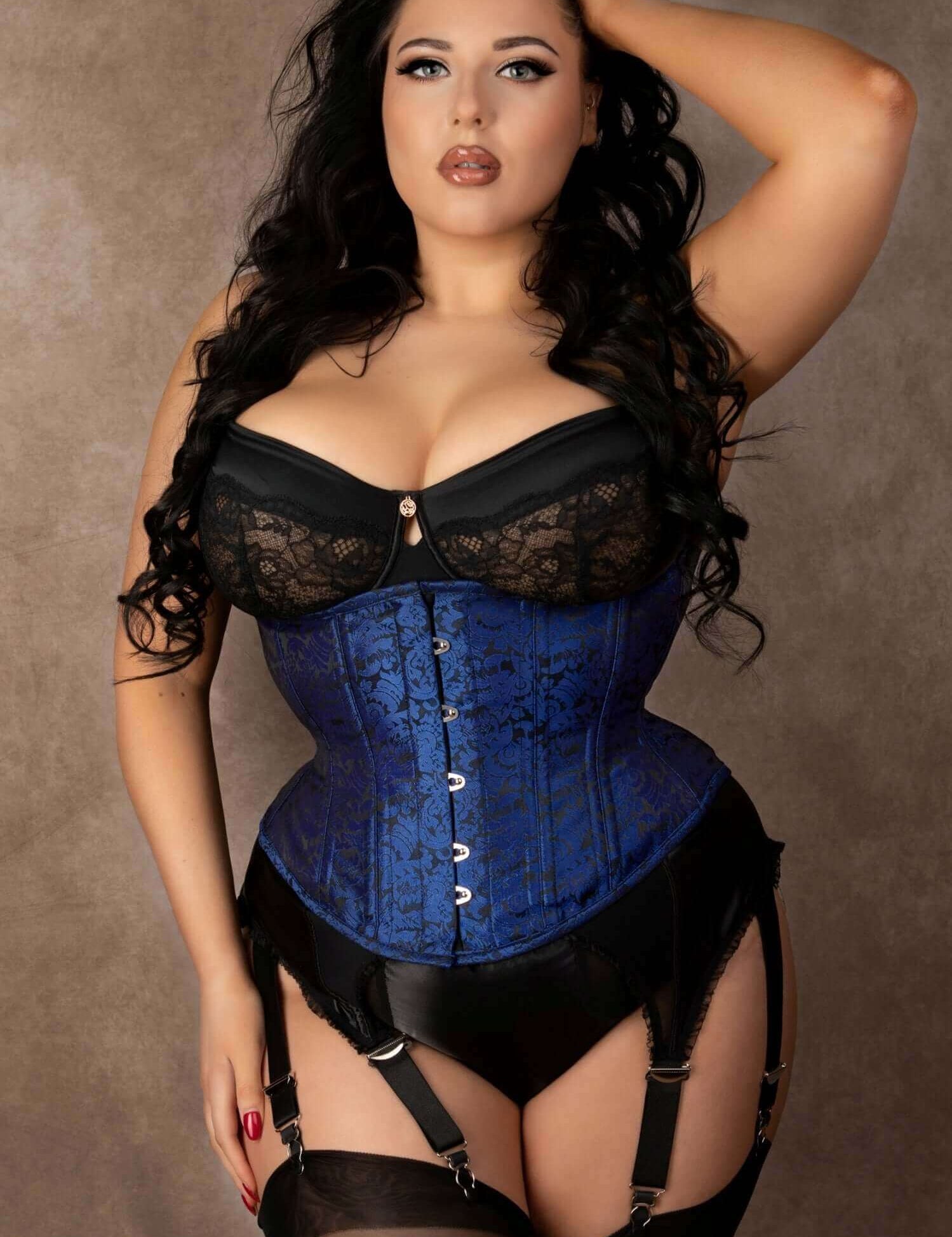 Plus Size Blue Brocade Artemis Extreme Curves Corset